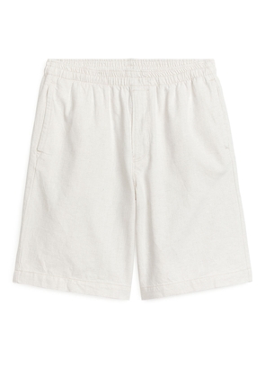 Cotton Linen Drawstring Shorts - Beige