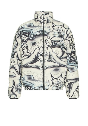 thisisneverthat Pertex T Down Jacket in Ivory - Ivory,Blue. Size L (also in M).