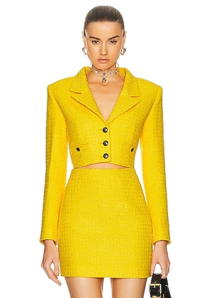 Alessandra Rich Checked Tweed Boucle Cropped Boxy Jacket in Yellow - Mustard. Size 38 (also in 42).