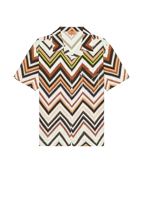 Missoni Short Sleeve Shirt in Multi Green & Brown - Brown. Size L (also in M, XL/1X).