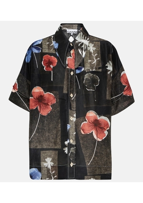 Ganni Floral-printed linen and silk shirt
