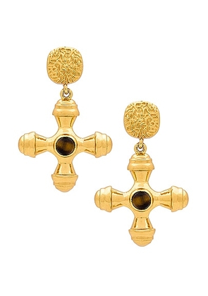 AUREUM Aurora Earrings in Gold & Tiger Eye - Metallic Gold. Size all.