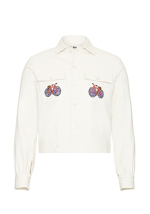 BODE Beaded Bicycle Jacket in Ecru Multi - White. Size XL/1X (also in L, M).