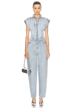 IRO Firat Collared Button Up Jumpsuit in Blue Washed - Blue. Size 34 (also in 36, 38).