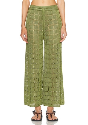 Calle Del Mar Crochet Patchwork Pant in Oregano - Olive. Size L (also in M, S).