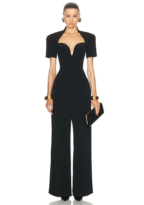 BALMAIN Open Neck Tailored Jumpsuit in Black - Black. Size 34 (also in 36).