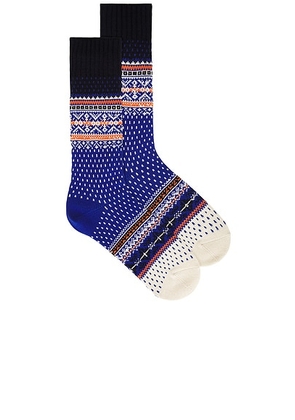 Beams Plus Nordic Socks in Blue Base - Blue. Size all.