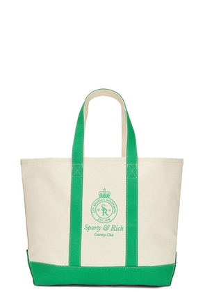 Sporty & Rich Crown Logo Embroidered Two Tone Tote Bag in Natural & Verde - Cream. Size all.