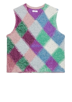 ERL Argyle Glitter Boxy Vest Knit in Multi - Multi. Size L (also in S).