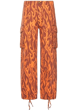 ERL Unisex Printed Cargo Pants Woven in Orange Flame - Orange. Size L (also in M, S).