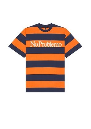 No Problemo Stripe Short Sleeve Tee in Navy & Orange - Orange. Size L (also in M, S, XL/1X).
