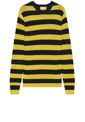 Guest In Residence Net Stripe Crew in Midnight & Citrine - Yellow. Size L (also in M, XL/1X).