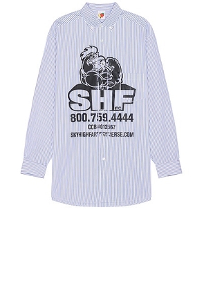 Sky High Farm Workwear Chicken Button Down Shirt in Blue - White. Size L (also in M, XL).