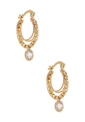 Ettika Embellished Hoop Earrings in Metallic Gold.