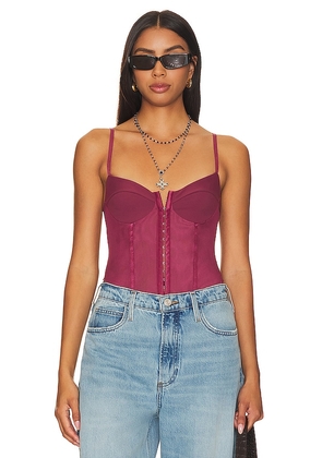 Free People x Intimately FP Night Rhythm Corset Bodysuit In Washed Maroon in Mauve. Size M, S, XL, XS.
