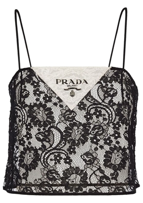 Prada floral-embroidered lace top - Black