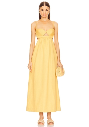 ADRIANA DEGREAS Maxi Dress in Lemon. Size L, S.
