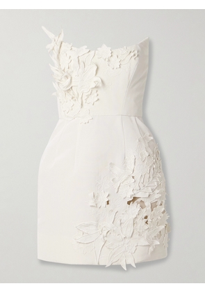 Oscar de la Renta - Strapless Appliquéd Cotton-blend Faille Mini Dress - Ivory - US0,US2,US4,US6,US8