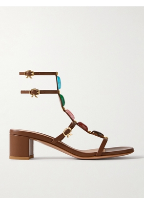 Gianvito Rossi - 45 Embellished Leather Sandals - Brown - IT35.5,IT36,IT36.5,IT37,IT37.5,IT38,IT38.5,IT39,IT39.5,IT40,IT40.5,IT41,IT41.5,IT42