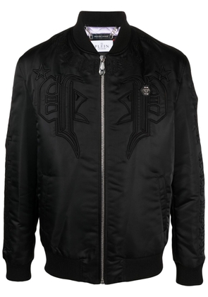 Philipp Plein logo-embroidered satin bomber jacket - Black