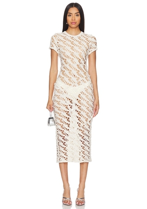 h:ours Nyx Midi Dress in Ivory. Size L, S, XL, XS, XXS.