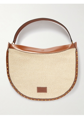 Isabel Marant - Oskan Studded Leather-trimmed Raffia Shoulder Bag - Neutrals - One size