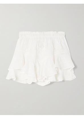 Isabel Marant - Elsa Ruffled Embroidered Ramie Shorts - White - FR34,FR36,FR38,FR40,FR42,FR44