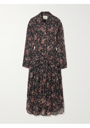 Isabel Marant - Anesy Gathered Printed Cotton And Silk-blend Crepon Midi Shirt Dress - Black - FR34,FR36,FR38,FR40,FR42,FR44