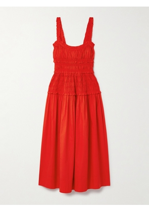 DÔEN - Marianne Shirred Cotton-poplin Midi Dress - xx small,x small,small,medium,large,x large,xx large