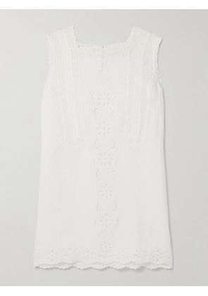 DÔEN - Lua Broderie Anglaise Ramie Mini Dress - White - x small,small,medium,large,x large