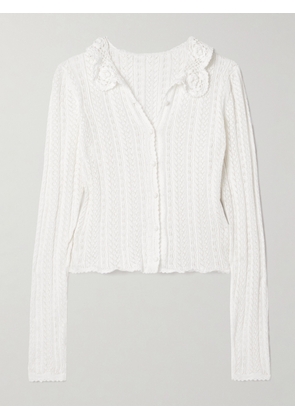 DÔEN - Martina Crochet-trimmed Pointelle-knit Cotton Cardigan - Cream - x small,small,medium,large,x large