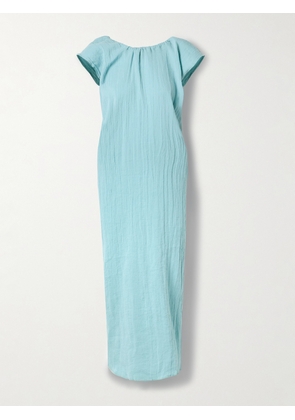 Baserange - Crinkled-linen And Cotton-blend Maxi Dress - Blue - x small,small,medium,large