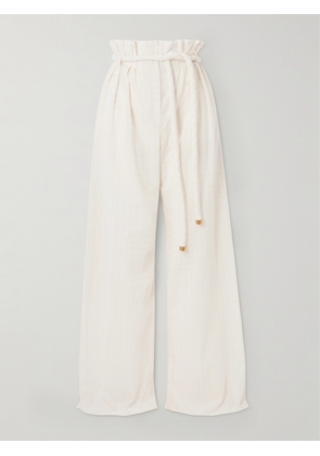 Loro Piana - Tristin Belted Checked Cotton-blend Wide-leg Pants - White - IT38,IT40,IT42,IT44,IT46
