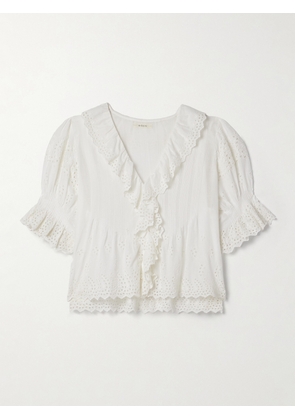 DÔEN - Henri Ruffled Pintucked Broderie Anglaise Cotton Top - White - xx small,x small,small,medium,large,x large,xx large