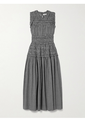 DÔEN - Mallory Shirred Gingham Organic Cotton Midi Dress - Black - xx small,x small,small,medium,large,x large,xx large