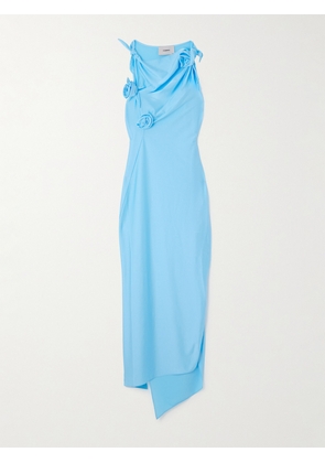 Coperni - Floral-appliquéd Stretch-satin Gown - Blue - x small,small,medium,large,x large