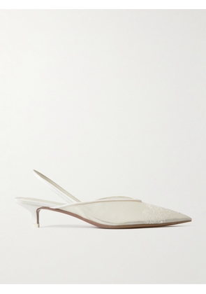 NEOUS - Irena Satin And Lace-trimmed Mesh Slingback Pumps - Cream - IT36,IT36.5,IT37,IT37.5,IT38,IT38.5,IT39,IT39.5,IT40,IT40.5,IT41