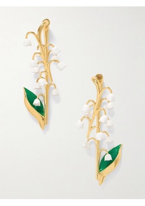Oscar de la Renta - Lily Of The Valley Gold-tone Enamel Earrings - One size