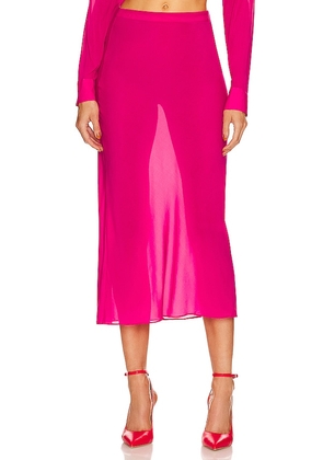 L'Academie Sheer Midi Slip Skirt in Fuchsia. Size M, S.