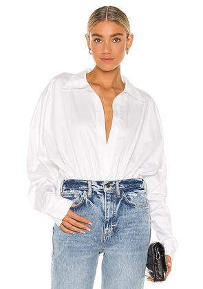 Norma Kamali Oversized Boyfriend Shirt Bodysuit in White. Size XL.