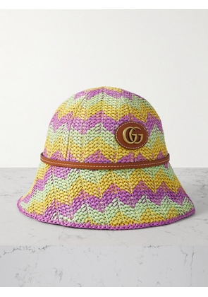 Gucci - Embellished Leather-trimmed Straw Bucket Hat - Multi - S,M,L