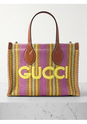 Gucci - Leather-trimmed Embroidered Striped Raffia Tote - Neutrals - One size