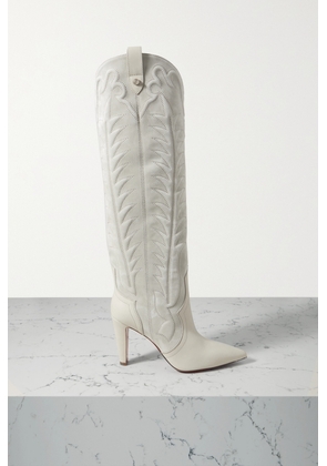 Christian Louboutin - Santia Botta 85 Embroidered Suede And Leather Knee Boots - Off-white - IT36,IT36.5,IT37,IT37.5,IT38,IT38.5,IT39,IT39.5,IT40,IT40.5,IT41,IT42