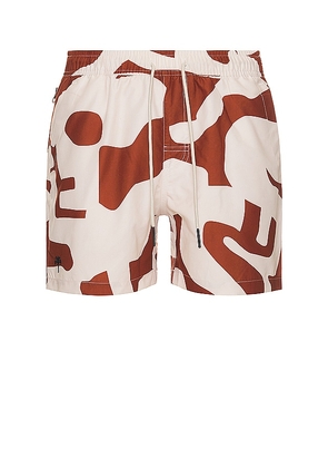 OAS Russet Puzzlotec Swim Short in Red. Size M, XL/1X.