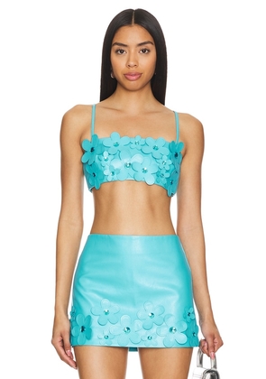 Lovers and Friends Nova Faux Leather Crop Top in Blue. Size M, S, XL, XS.