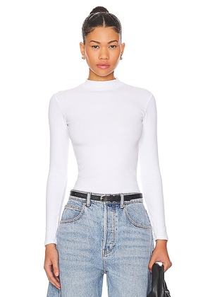 perfectwhitetee Mock Neck Rib Long Sleeve in White. Size M, S, XL, XS.