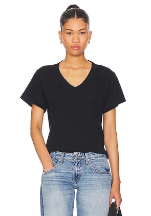 perfectwhitetee Cotton Boxy V Neck Tee in Black. Size L, S, XS.