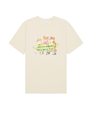 Maison Kitsune Surfing Foxes Comfort T-shirt in Yellow. Size M, XL/1X.