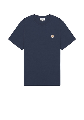 Maison Kitsune Fox Head Patch Regular T-shirt in Blue. Size S, XL/1X.