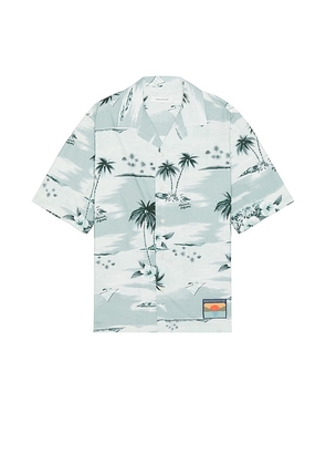 Maison Kitsune Resort Shirt in Teal. Size M, S, XL/1X.